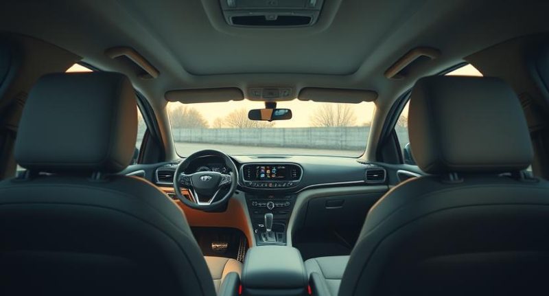 Modernus automobilio salonas su garso izoliacija ir malonia muzikos klausymosi aplinka